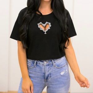NWT BETTER BE CRYSTAL HEART BLACK TOP IN SIZE MEDIUM